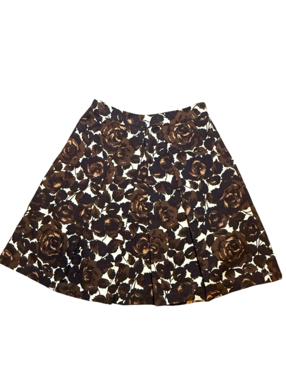 Beth Bowley Brown and Black Pleated Floral Circle Skirt  Size Small